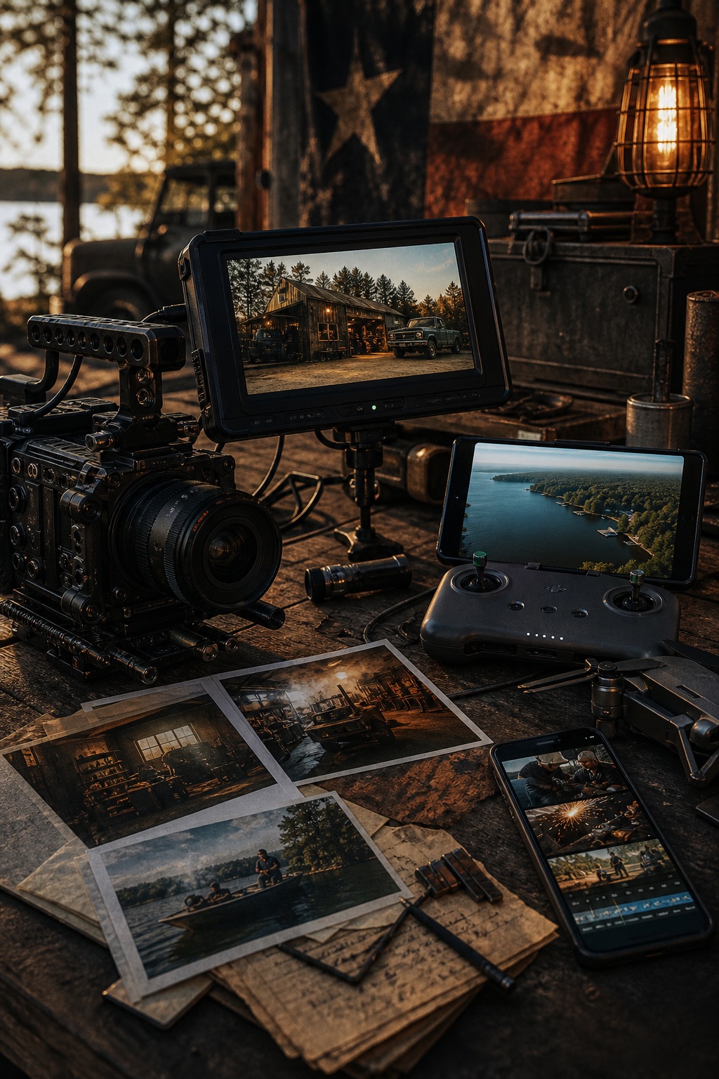 Professional business photography and video equipment capturing real on-site work