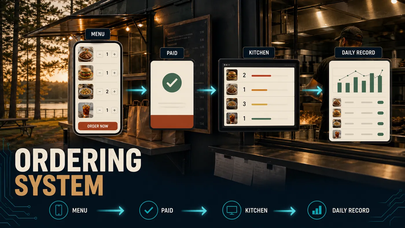 Rosa's Taco Shop ordering-system product view showing the customer order, confirmation, queue, and owner workflow